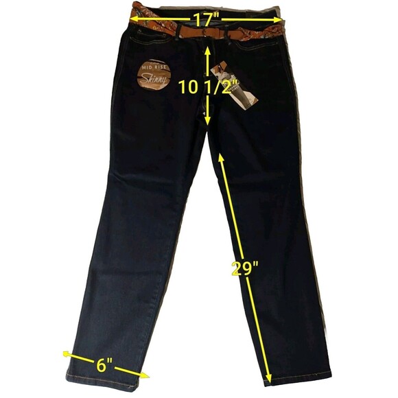 Royalty For Me Women Mid‎ Rise Skinny Dark Cloth Belt Denim Jeans Size 16P - Picture 7 of 8